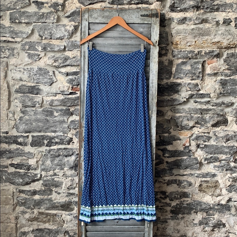 Blue Patterned Maxi Skirt with Green Stripe - Picture 6 of 6